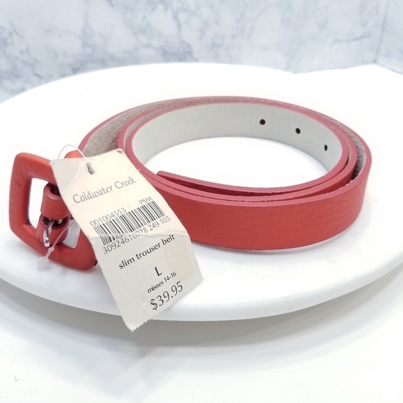 Coldwater Creek Leather Belt Red Womens Large 14-16 Slim Trouser - Picture 5 of 6